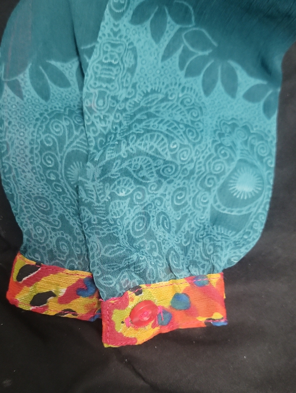 Desigual Large* Vintage Y2K Patchwork Mesh Sheer Button Down Blouse Boho - Picture 5 of 7